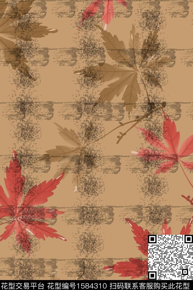 枫叶肌理格子数码印花华亿平台下载（图片编号: 1584310） - 瓦栏（Walan）