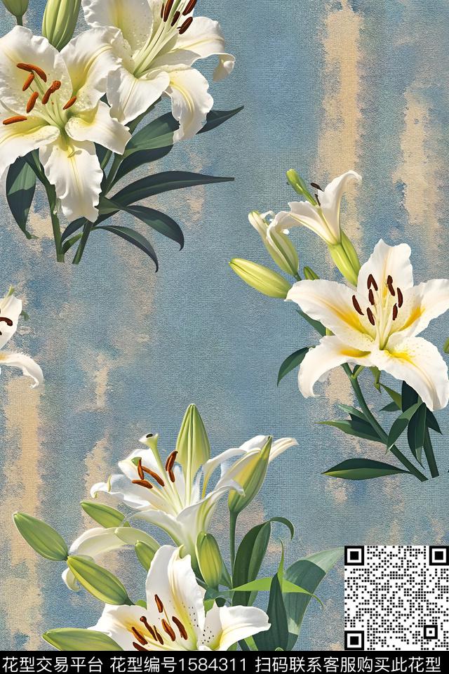 肌理底纹百合数码印花华亿平台下载（图片编号: 1584311） - 瓦栏（Walan）