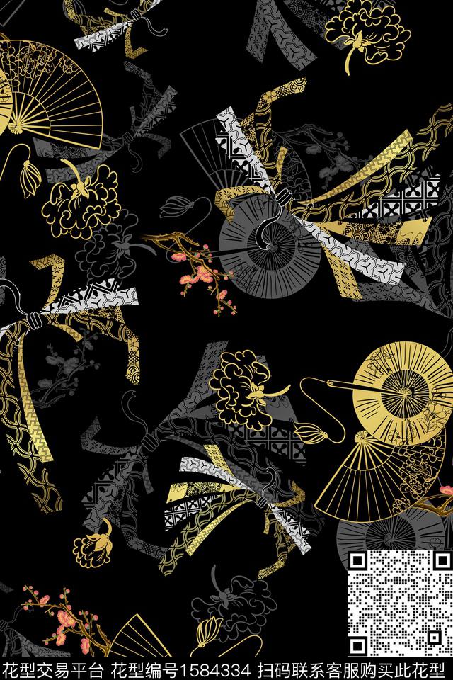 中国风黑金大牌风数码印花华亿平台下载（图片编号: 1584334） - 瓦栏（Walan）