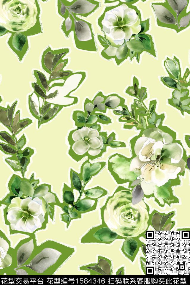 花卉水彩花卉手绘描边数码印花华亿平台下载（图片编号: 1584346） - 瓦栏（Walan）