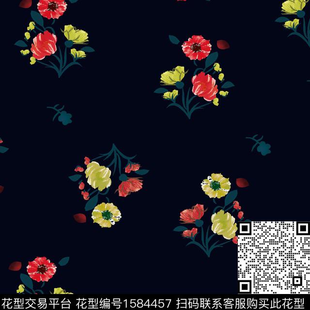 花卉深底碎花数码印花华亿平台下载（图片编号: 1584457） - 瓦栏（Walan）