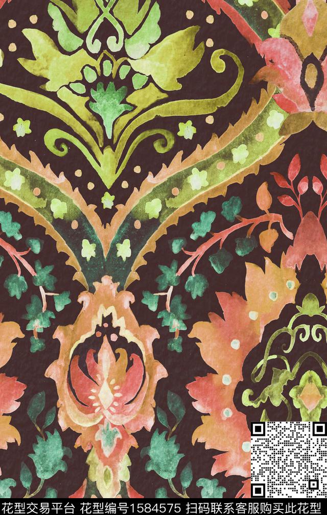 水彩民族风民族纹样数码印花华亿平台下载（图片编号: 1584575） - 瓦栏（Walan）