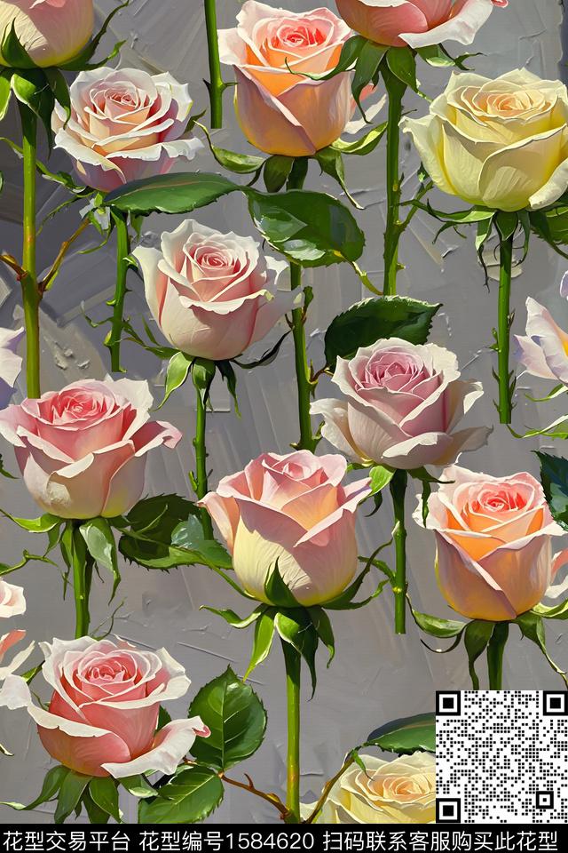 油画华亿平台花卉玫瑰数码印花华亿平台下载（图片编号: 1584620） - 瓦栏（Walan）