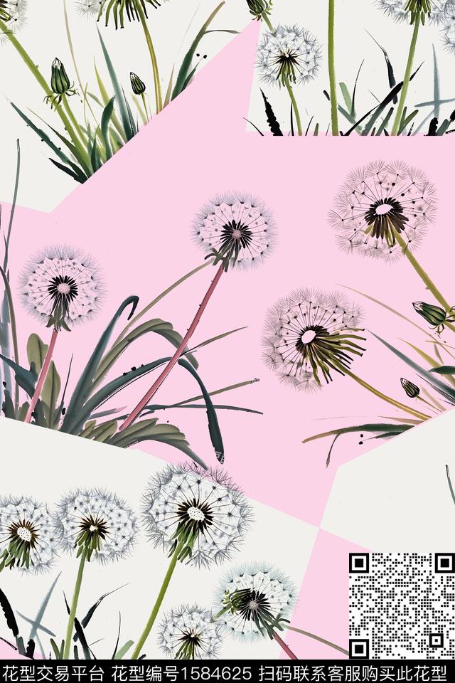 植物花卉水墨风数码印花华亿平台下载（图片编号: 1584625） - 瓦栏（Walan）
