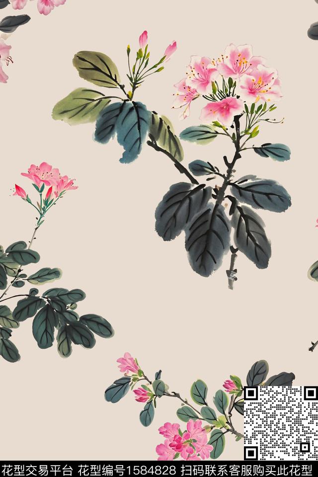 中国风水墨风花卉数码印花华亿平台下载（图片编号: 1584828） - 瓦栏（Walan）