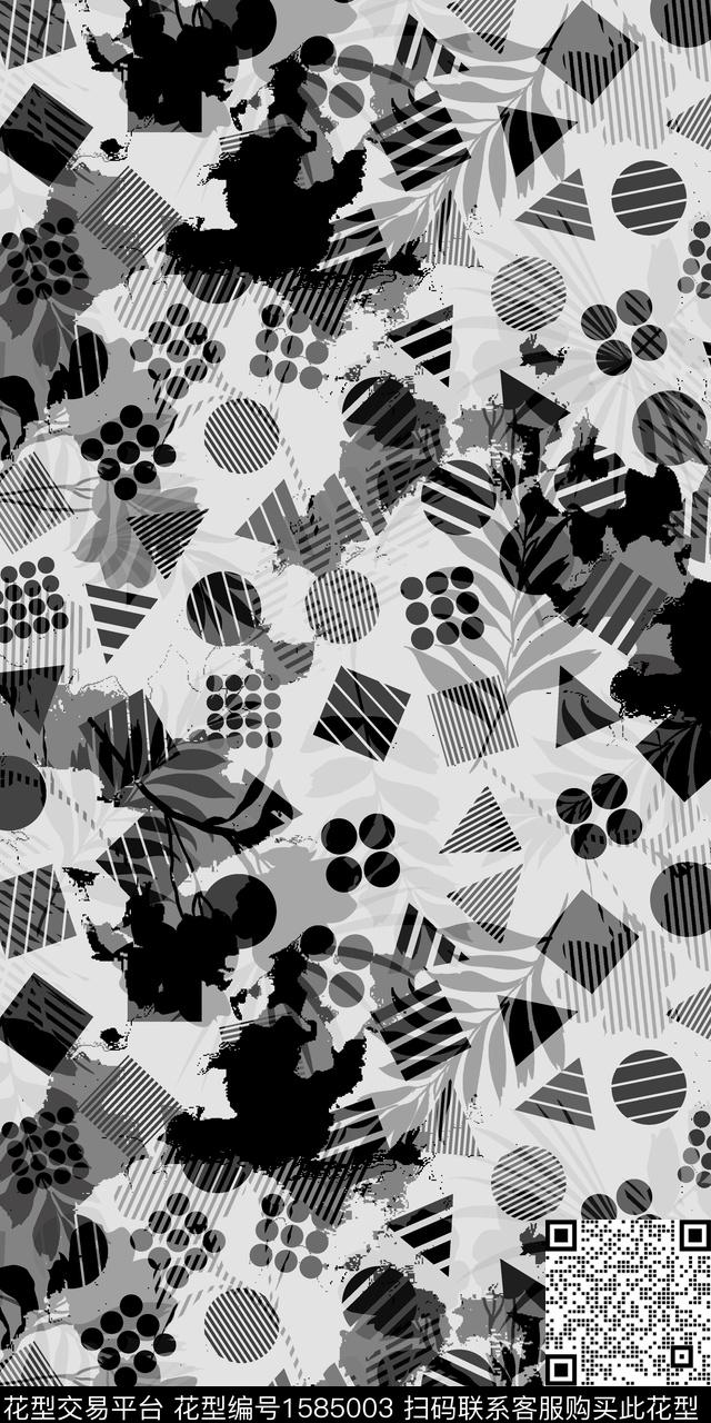 黑白华亿平台几何条纹数码印花华亿平台下载（图片编号: 1585003） - 瓦栏（Walan）
