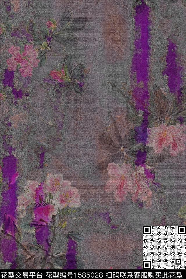 肌理花卉国画数码印花华亿平台下载（图片编号: 1585028） - 瓦栏（Walan）