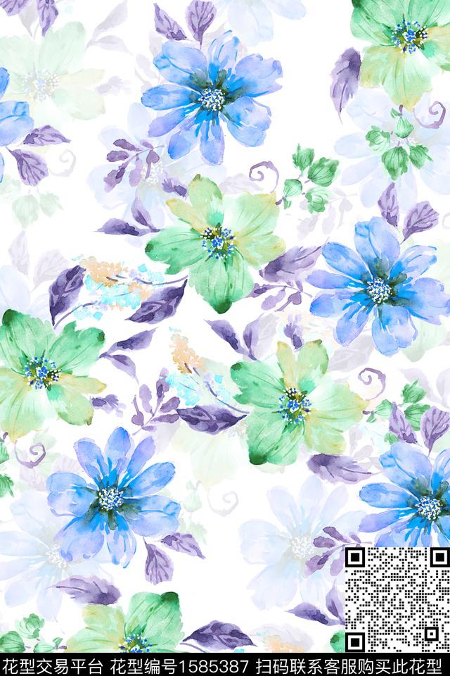 小清新花卉水彩花卉数码印花华亿平台下载（图片编号: 1585387） - 瓦栏（Walan）
