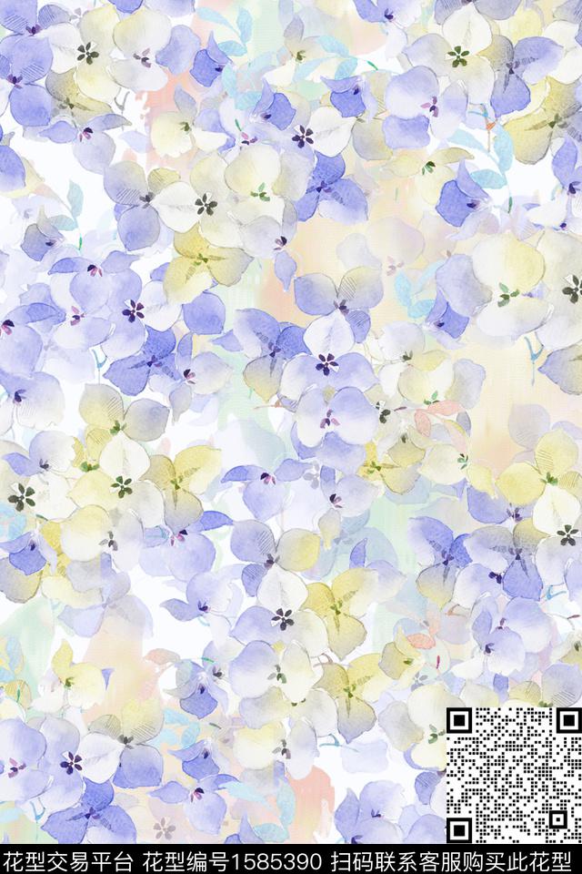小清新花卉水彩花卉数码印花华亿平台下载（图片编号: 1585390） - 瓦栏（Walan）