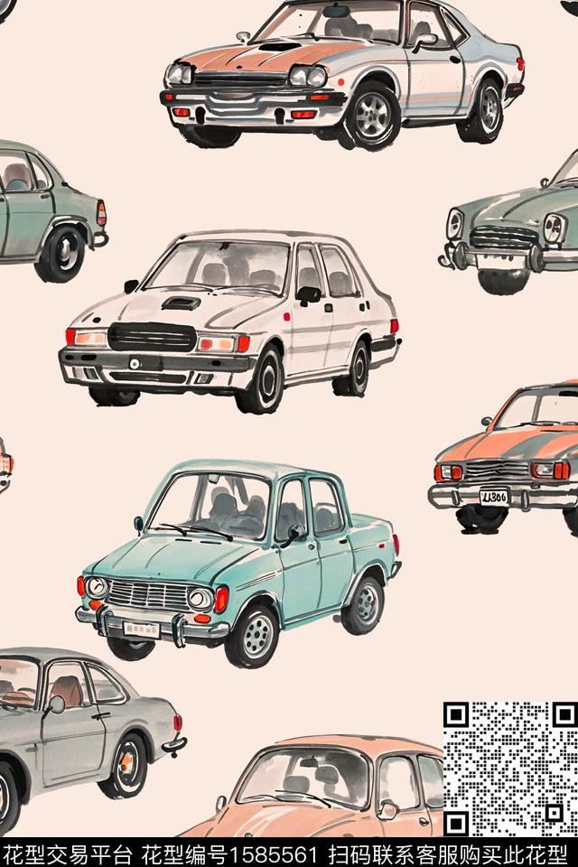 汽车水彩趣味数码印花华亿平台下载（图片编号: 1585561） - 瓦栏（Walan）
