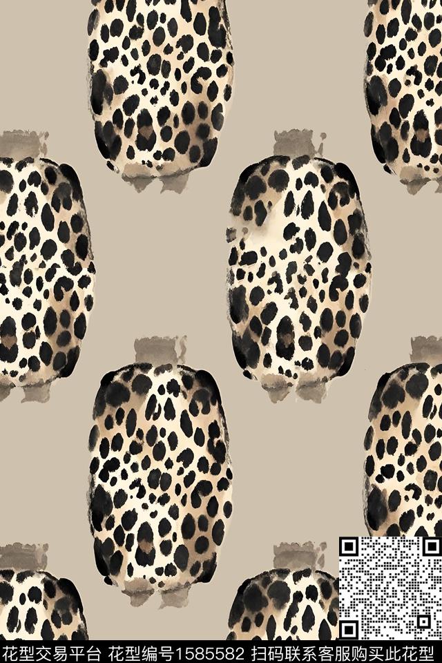 豹纹水彩灯笼数码印花华亿平台下载（图片编号: 1585582） - 瓦栏（Walan）