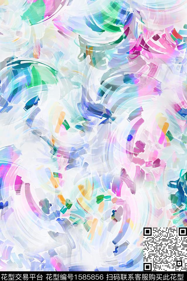 抽象水彩笔触数码印花华亿平台下载（图片编号: 1585856） - 瓦栏（Walan）