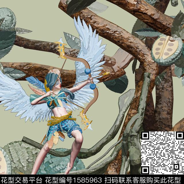 树枝人物神话数码印花华亿平台下载（图片编号: 1585963） - 瓦栏（Walan）