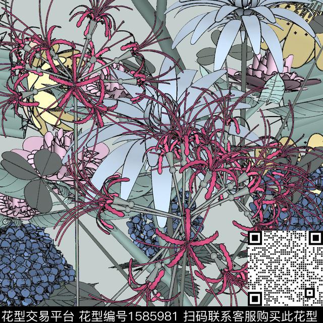 植物花卉数码印花华亿平台下载（图片编号: 1585981） - 瓦栏（Walan）