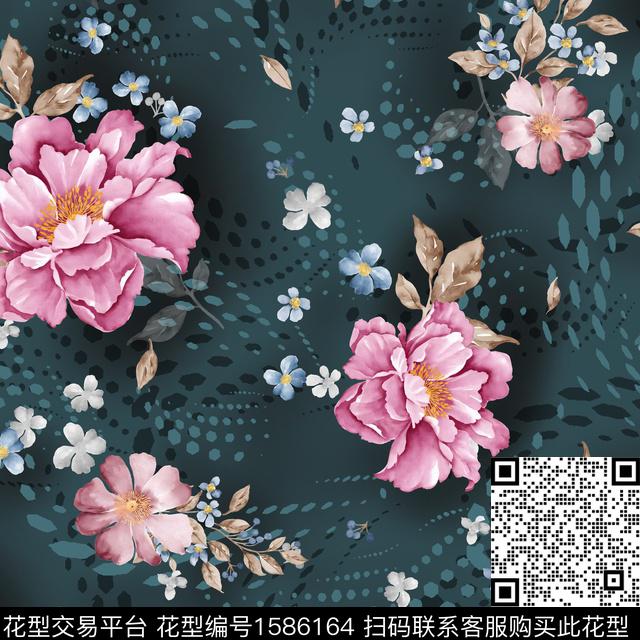 水彩花卉波点花卉数码印花华亿平台下载（图片编号: 1586164） - 瓦栏（Walan）