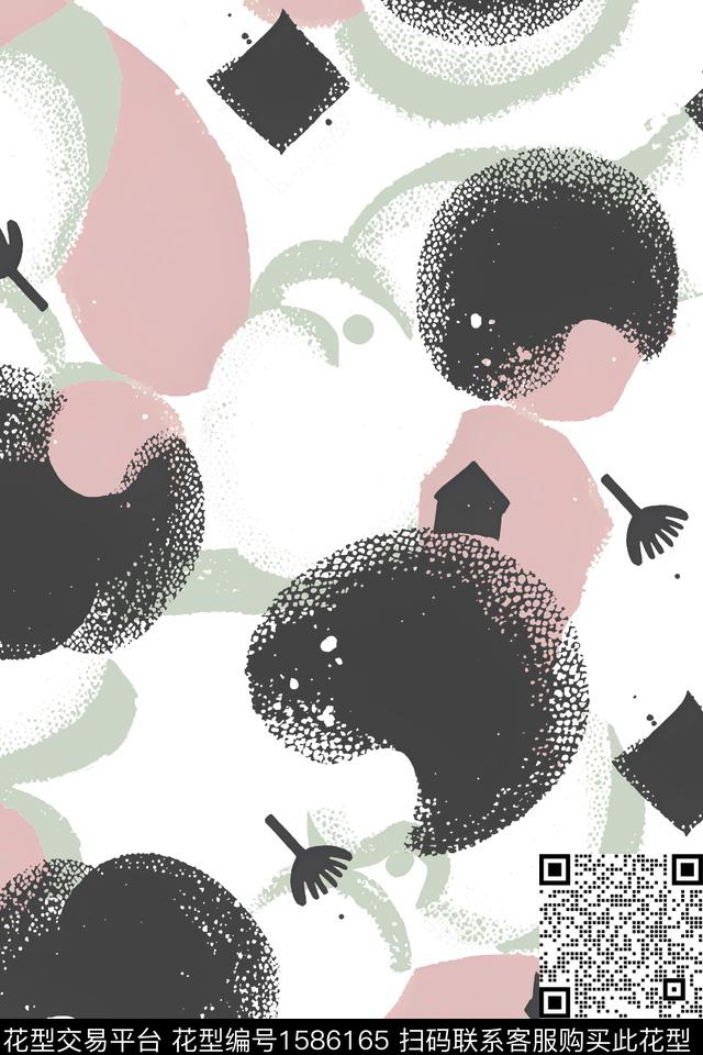 休闲抽象笔触数码印花华亿平台下载（图片编号: 1586165） - 瓦栏（Walan）