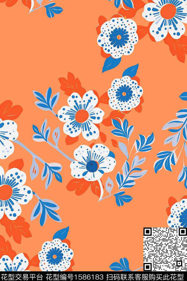 清爽底花卉花卉数码印花华亿平台下载（图片编号: 1586183） - 瓦栏（Walan）