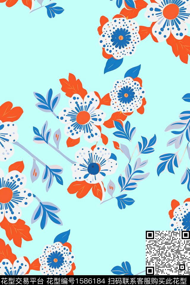 清爽底花卉大牌风数码华亿平台数码印花华亿平台下载（图片编号: 1586184） - 瓦栏（Walan）