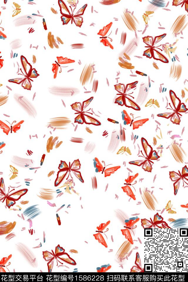 水彩蝴蝶笔触数码印花华亿平台下载（图片编号: 1586228） - 瓦栏（Walan）