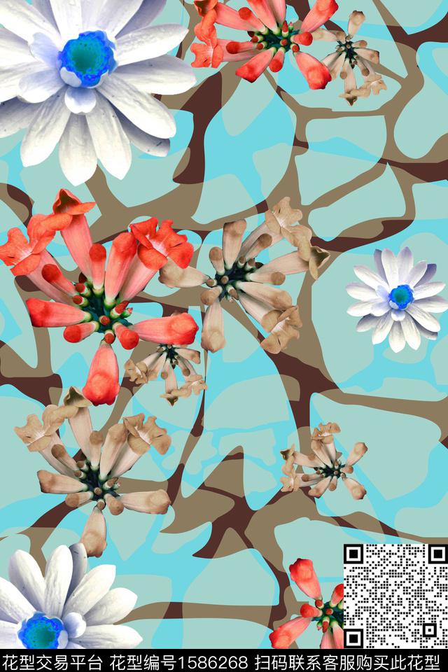 抽象几何花卉数码印花华亿平台下载（图片编号: 1586268） - 瓦栏（Walan）