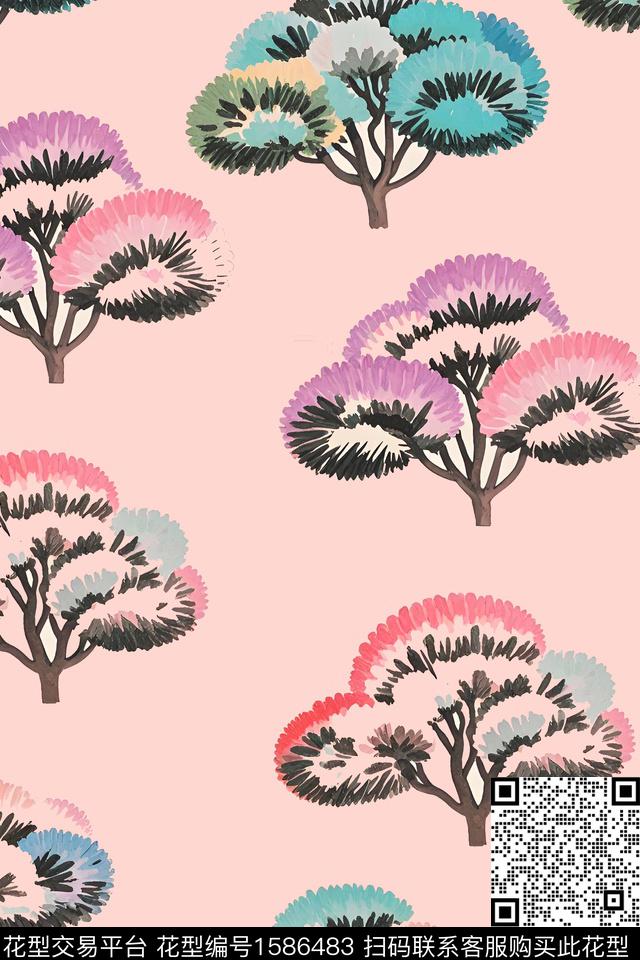 水彩树数码印花华亿平台下载（图片编号: 1586483） - 瓦栏（Walan）
