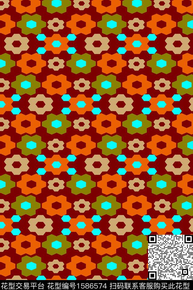 几何几何花卉传统印花华亿平台下载（图片编号: 1586574） - 瓦栏（Walan）
