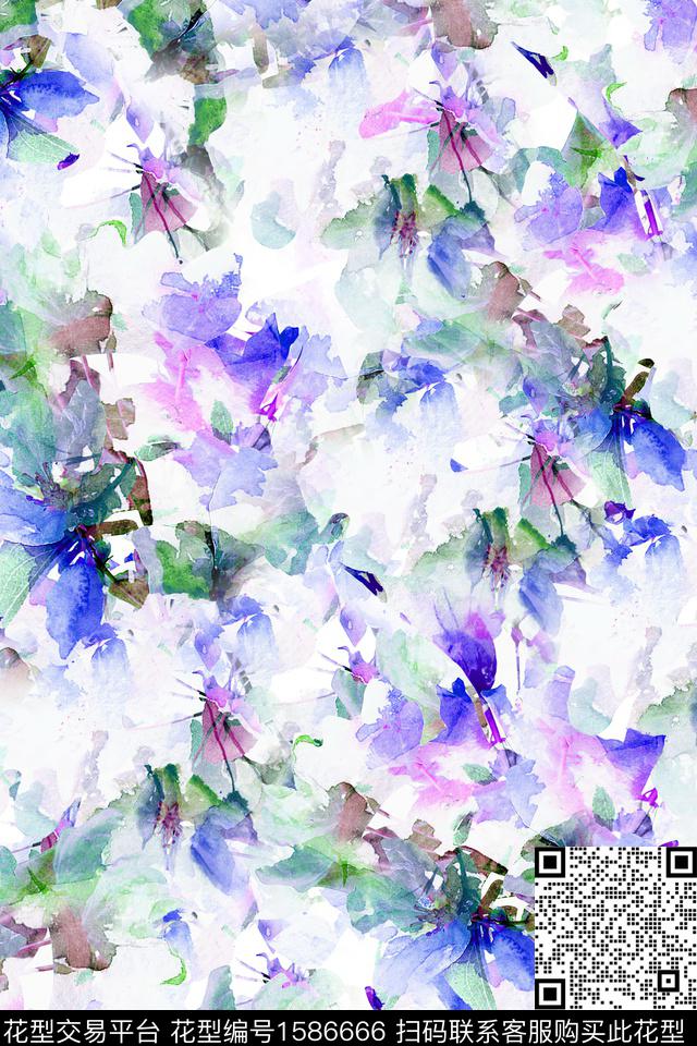 水彩花卉抽象抽象花卉数码印花华亿平台下载（图片编号: 1586666） - 瓦栏（Walan）