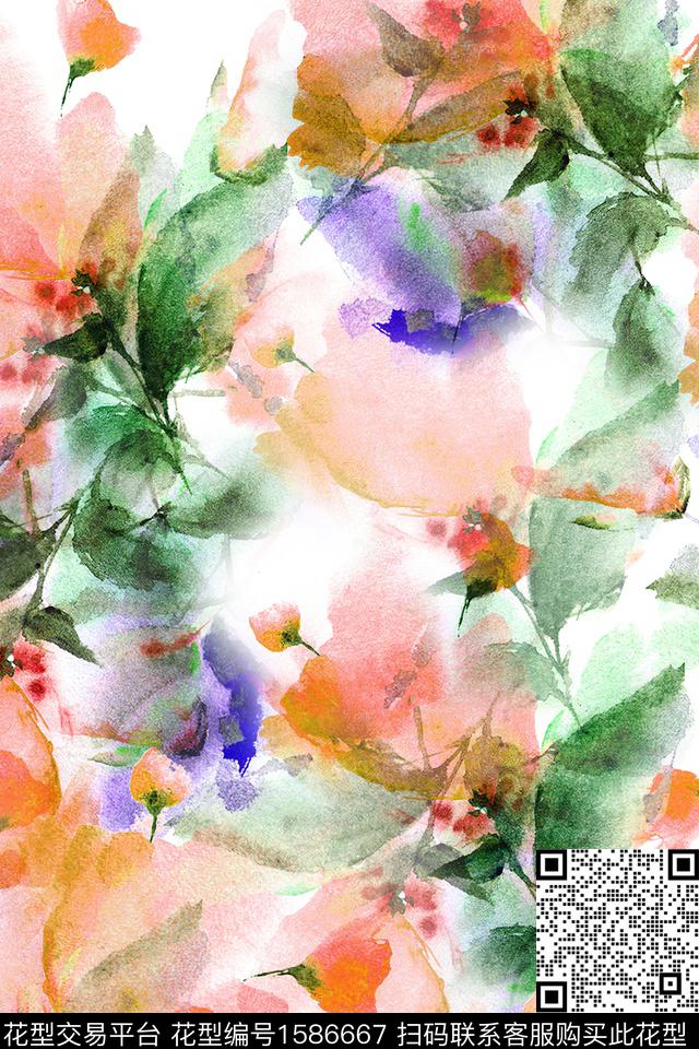 水彩花卉花卉抽象花卉数码印花华亿平台下载（图片编号: 1586667） - 瓦栏（Walan）