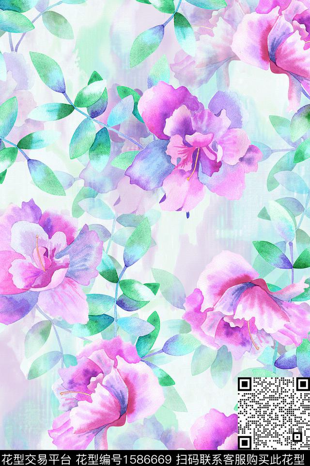 底纹水彩花卉花卉数码印花华亿平台下载（图片编号: 1586669） - 瓦栏（Walan）