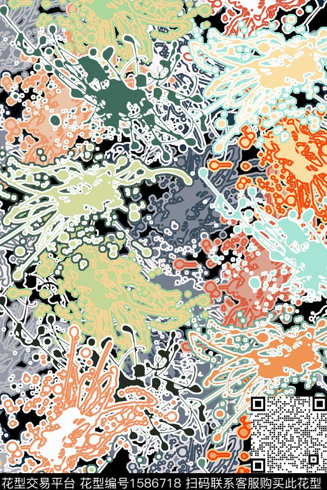 抽象泼墨涂鸦数码印花华亿平台下载（图片编号: 1586718） - 瓦栏（Walan）