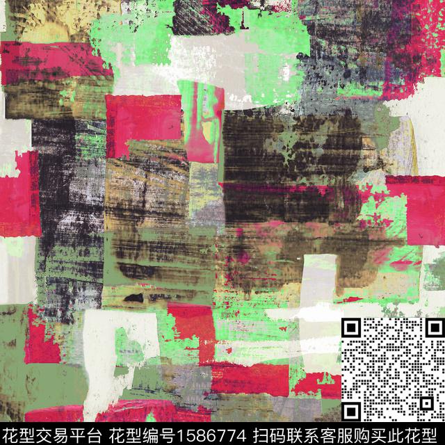 抽象拼接笔触数码印花华亿平台下载（图片编号: 1586774） - 瓦栏（Walan）