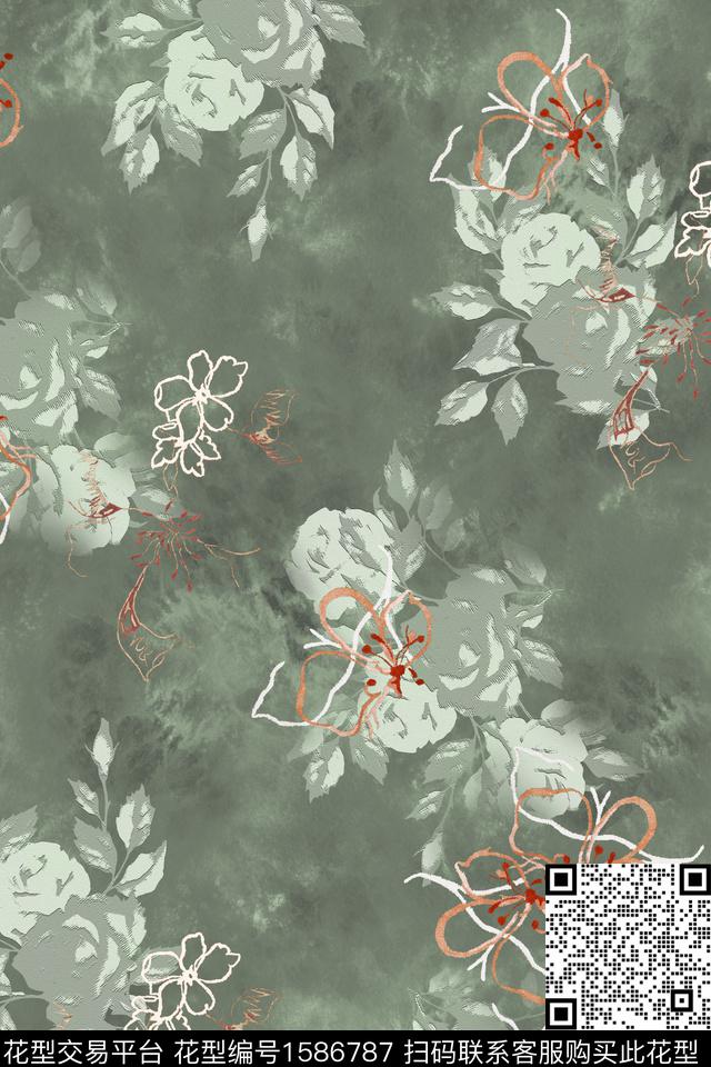 花卉跳接底纹数码印花华亿平台下载（图片编号: 1586787） - 瓦栏（Walan）