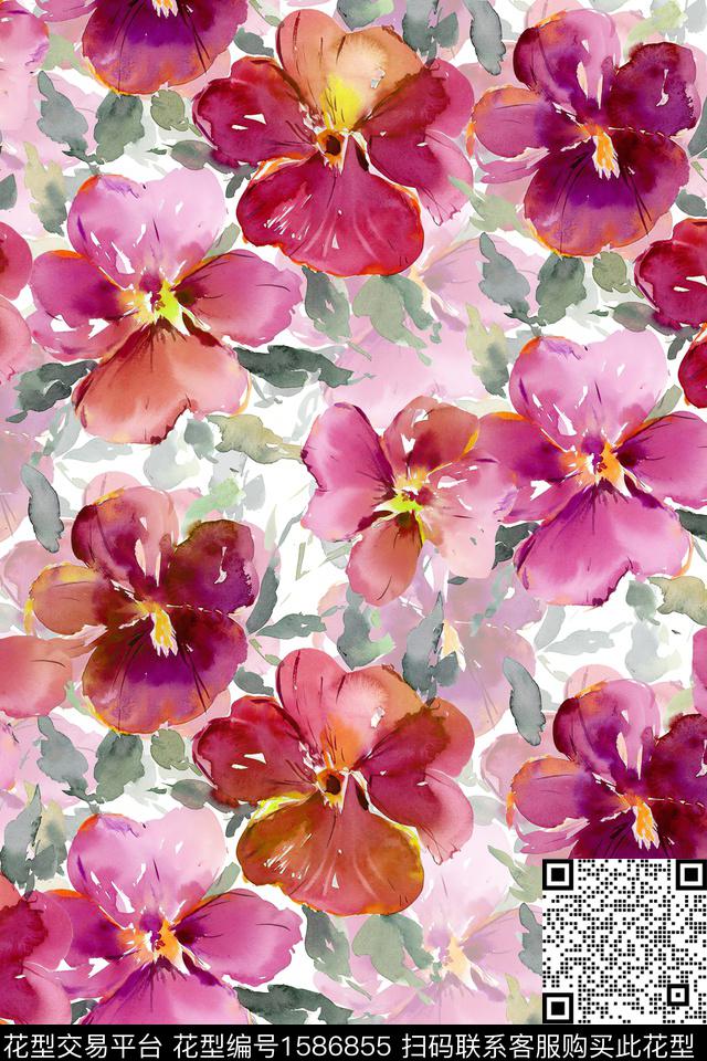 水彩花卉影花满版散花数码印花华亿平台下载（图片编号: 1586855） - 瓦栏（Walan）