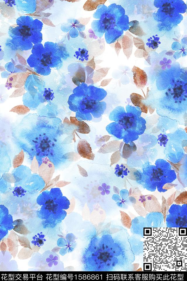 水彩花卉影花满版散花数码印花华亿平台下载（图片编号: 1586861） - 瓦栏（Walan）