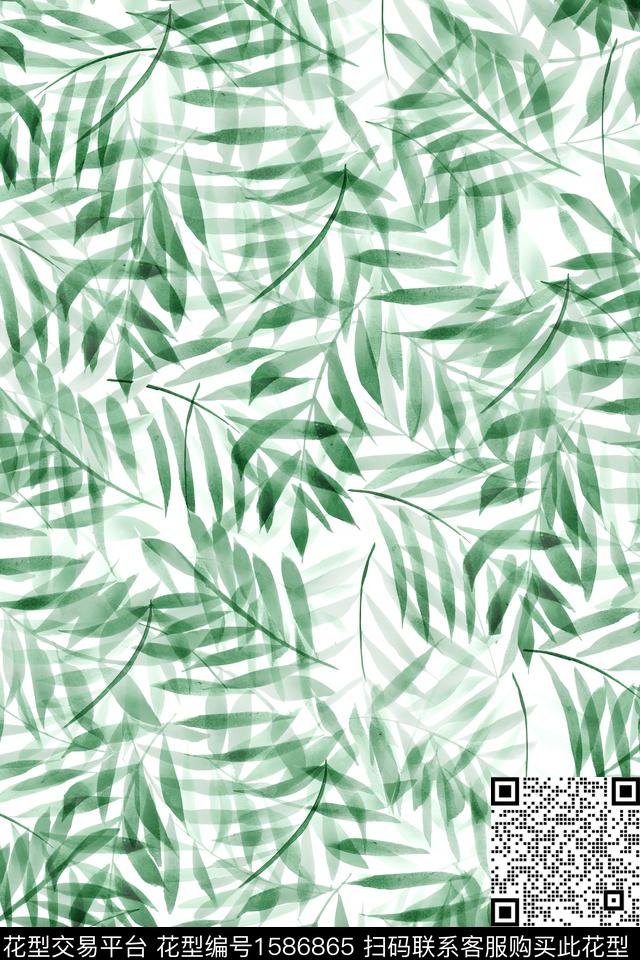 小清新绿植树叶数码印花华亿平台下载（图片编号: 1586865） - 瓦栏（Walan）