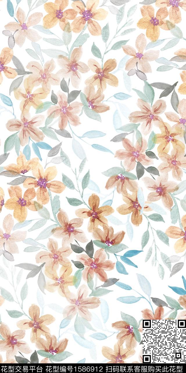 花卉跳接满版散花数码印花华亿平台下载（图片编号: 1586912） - 瓦栏（Walan）