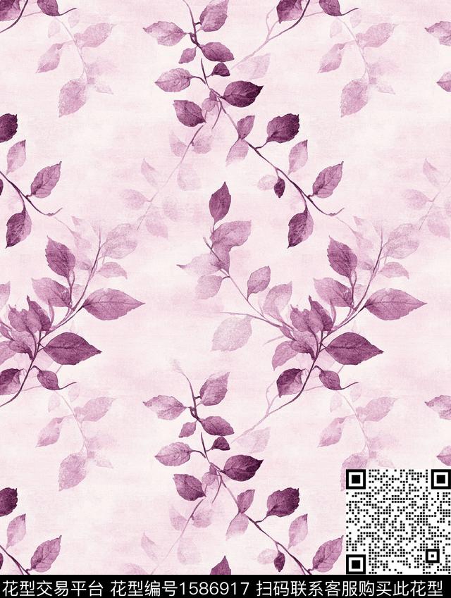 水彩影花叶子数码印花华亿平台下载（图片编号: 1586917） - 瓦栏（Walan）
