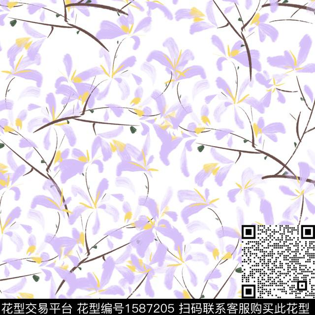 水彩花卉花卉枝条花数码印花华亿平台下载（图片编号: 1587205） - 瓦栏（Walan）