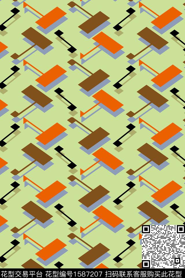 几何倒影色块传统印花华亿平台下载（图片编号: 1587207） - 瓦栏（Walan）