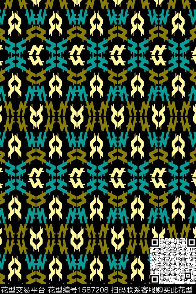 民族风黑底连续纹样传统印花华亿平台下载（图片编号: 1587208） - 瓦栏（Walan）