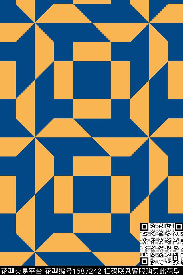 几何格子传统印花华亿平台下载（图片编号: 1587242） - 瓦栏（Walan）