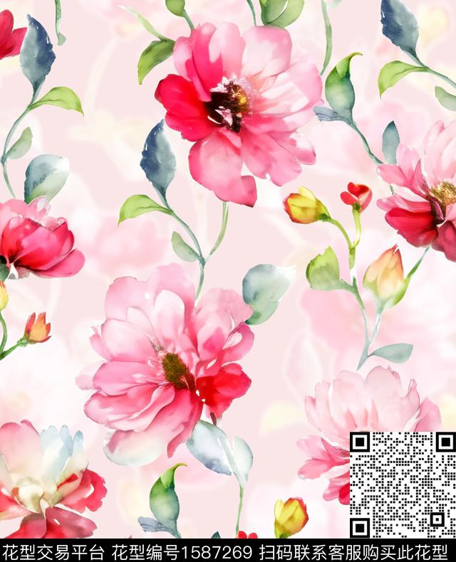 花卉水彩花卉影花数码印花华亿平台下载（图片编号: 1587269） - 瓦栏（Walan）