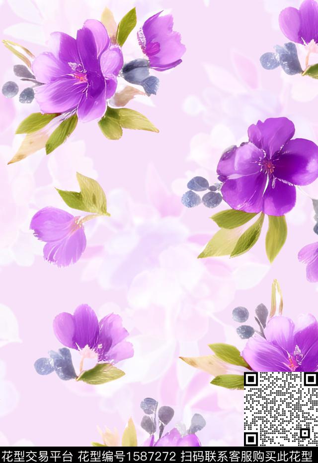 花卉水彩花卉影花数码印花华亿平台下载（图片编号: 1587272） - 瓦栏（Walan）