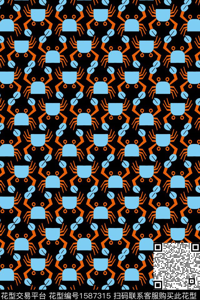 螃蟹卡通几何传统印花华亿平台下载（图片编号: 1587315） - 瓦栏（Walan）