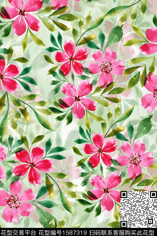 水彩花卉花卉满版散花数码印花华亿平台下载（图片编号: 1587319） - 瓦栏（Walan）