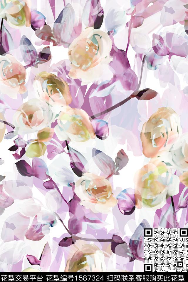水彩花卉抽象花卉花卉数码印花华亿平台下载（图片编号: 1587324） - 瓦栏（Walan）