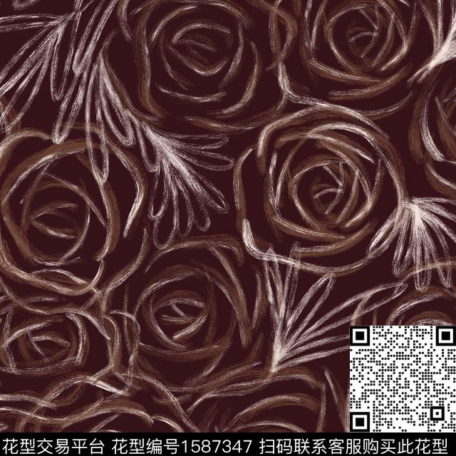 抽象花卉玫瑰花笔触数码印花华亿平台下载（图片编号: 1587347） - 瓦栏（Walan）