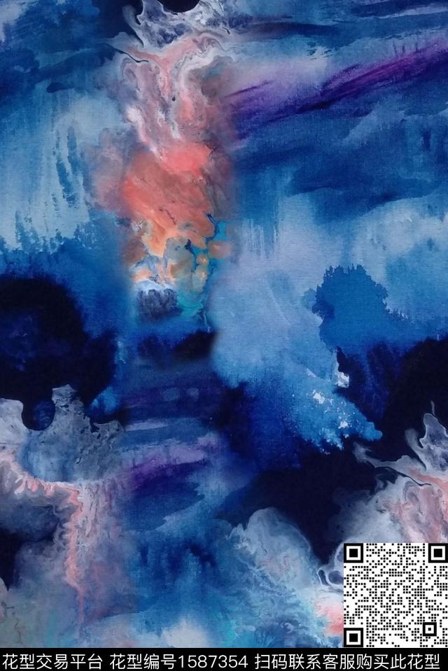 抽象渐变水彩数码印花华亿平台下载（图片编号: 1587354） - 瓦栏（Walan）