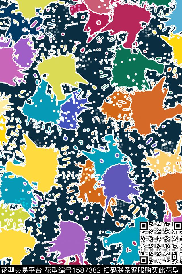 抽象墨迹涂鸦传统印花华亿平台下载（图片编号: 1587382） - 瓦栏（Walan）