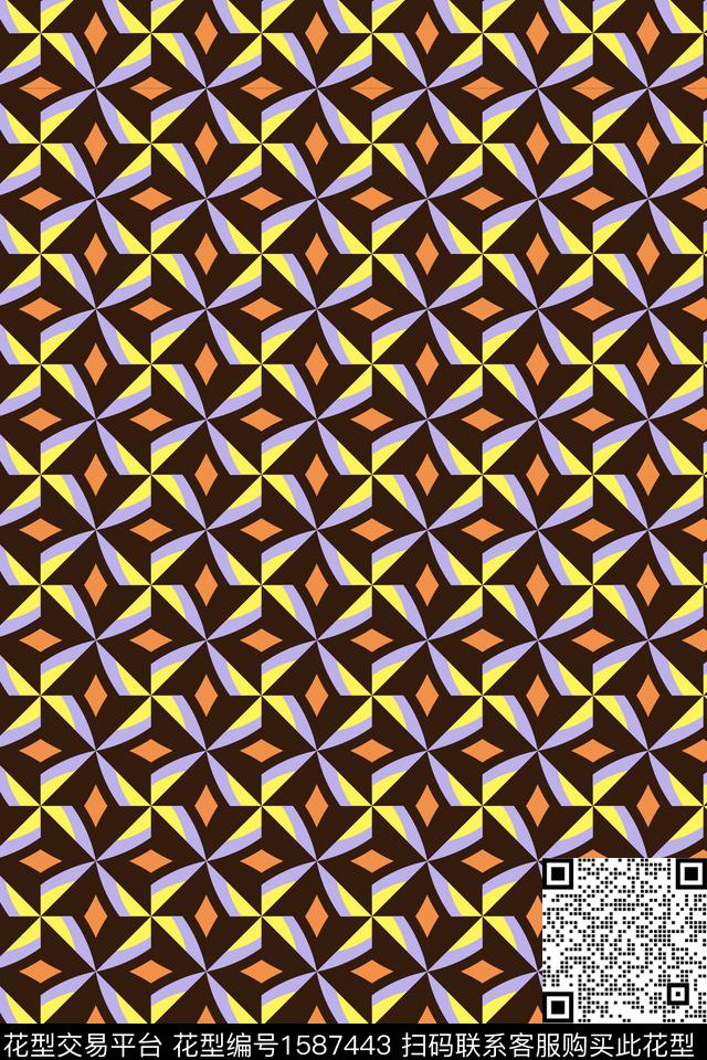 格子几何拼色传统印花华亿平台下载（图片编号: 1587443） - 瓦栏（Walan）